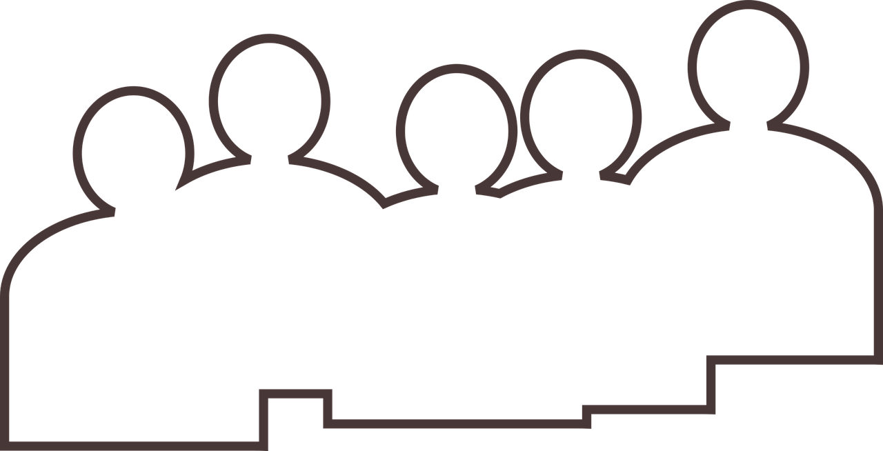 a group of people standing next to each other, a cartoon, by Winona Nelson, trending on pixabay, hurufiyya, white outline border, brown:-2, background ( dark _ smokiness ), parliament