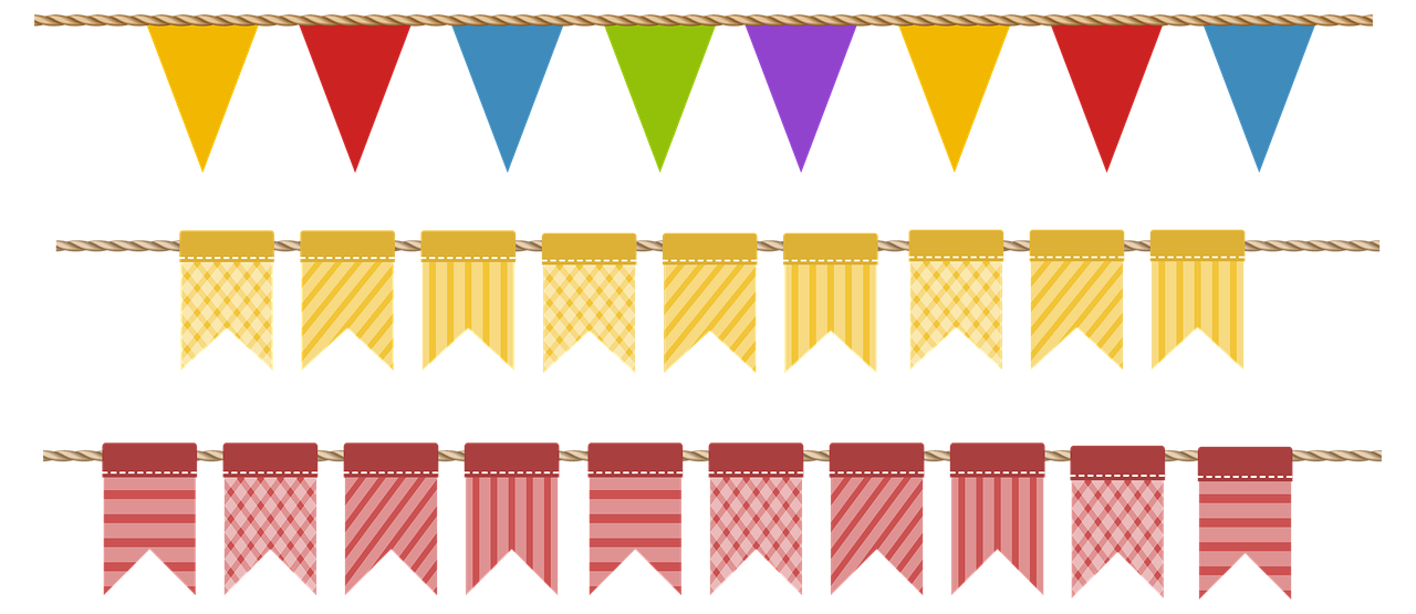 a set of bunting flags on a black background, a digital rendering, sōsaku hanga, sprite sheet, [ [ soft ] ], ropes, detailed screenshot