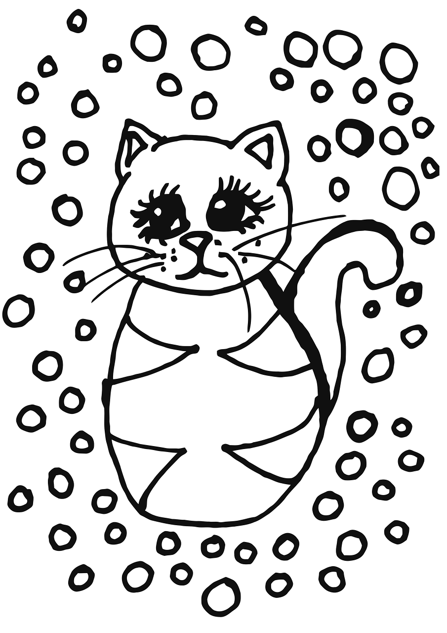 a black and white drawing of a cat, lineart, inspired by Alfred Manessier, pop art, clean coloring book page, soggy, in cartoon style, children’s drawing