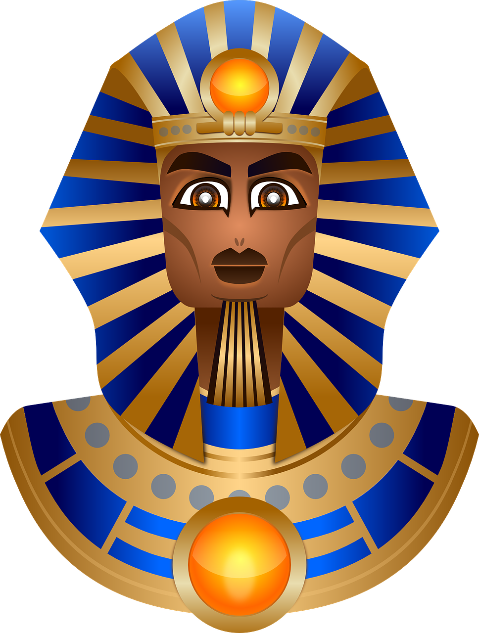 an image of an egyptian pharaoh, egyptian art, inspired by Nicomachus of Thebes, pixabay contest winner, face neck shoulders, !!! very coherent!!! vector art, gold and blue, god emperor of dune