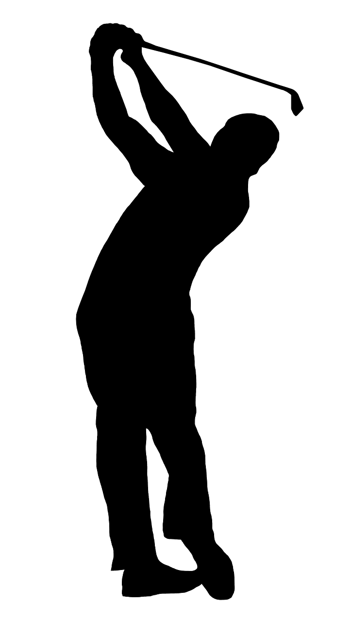 a silhouette of a man swinging a golf club, by Eva Gonzalès, fully body pose, overhead angle, awarding winning, serving body