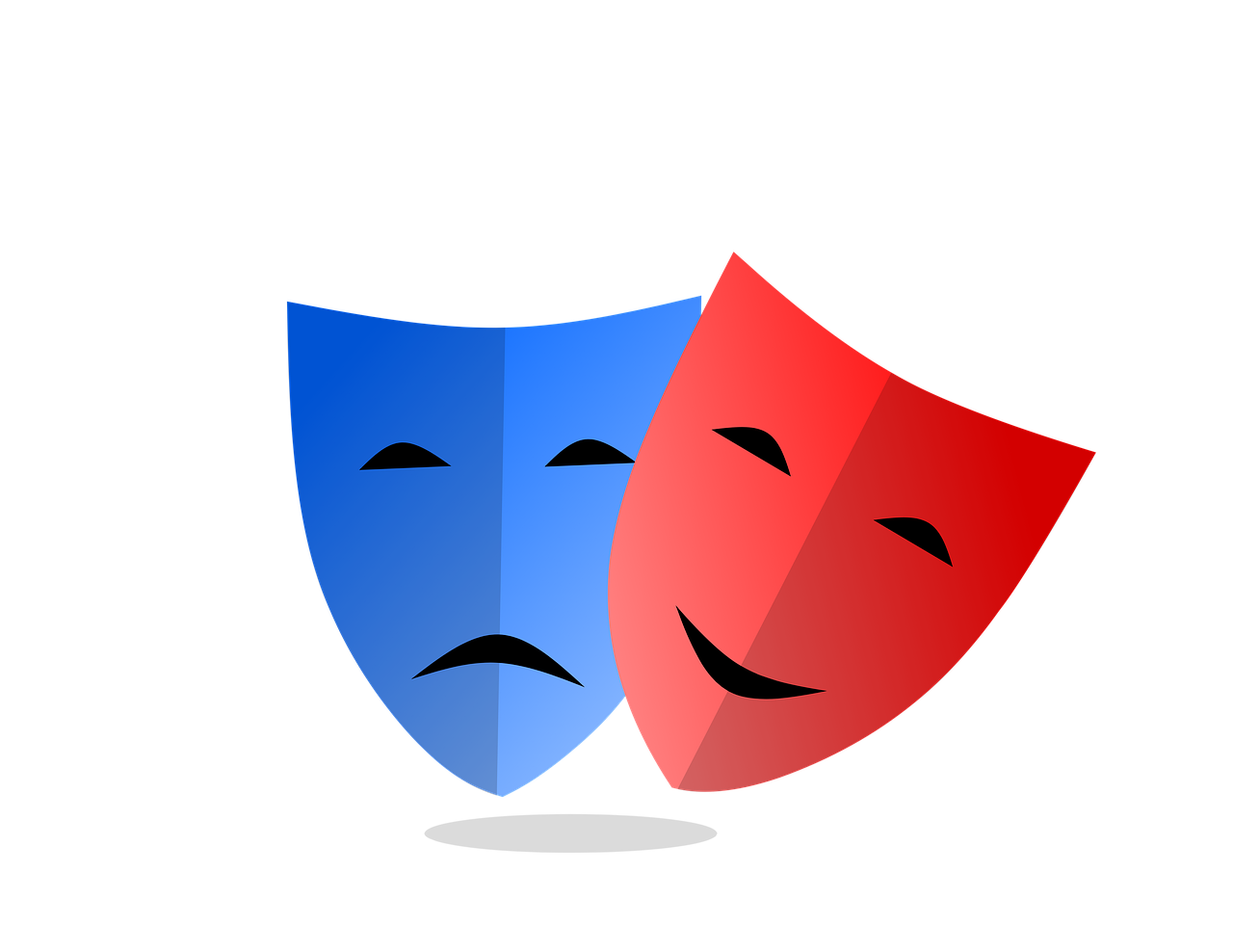 a couple of masks sitting next to each other, pixabay, antipodeans, red blue color scheme, broadway, flat icon, !dramatic !face