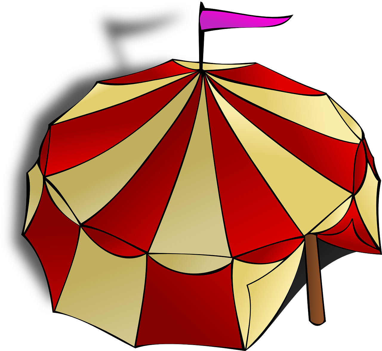 a circus tent with a flag on top of it, inspired by The Family Circus, pixabay, rasquache, an umbrella top, !!! very coherent!!! vector art, shell, watch photo