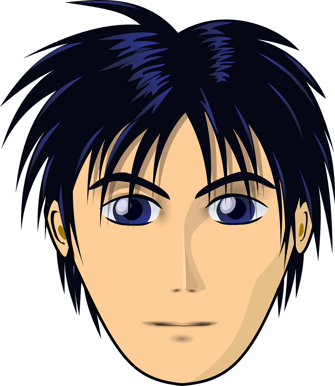 a close up of a person's face with blue eyes, a character portrait, shin hanga, anime set style, with black hair, finely detailed perfect face, name of the character is chad
