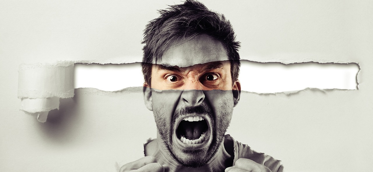 a man with his mouth open in front of a torn piece of paper, shutterstock, shock art, front face symmetrical, someone is screaming, fighting, hyperrealistic!