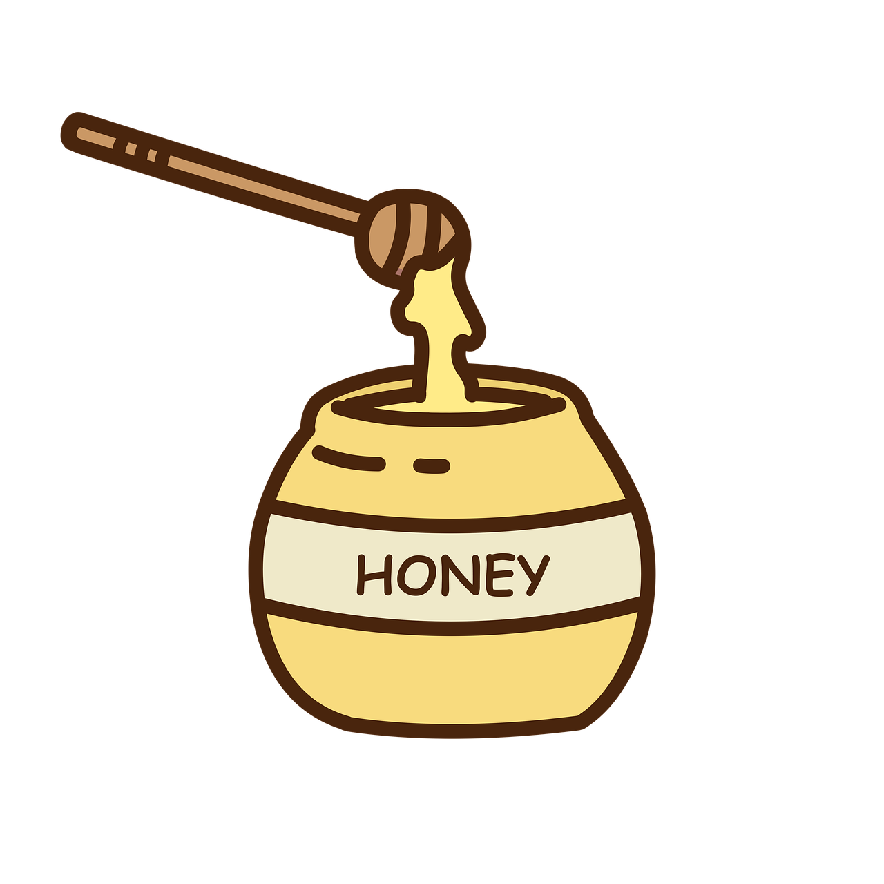 a jar of honey with a wooden stick sticking out of it, concept art, process art, on a flat color black background, 🐝👗👾, japanese cartoon style, rounded logo