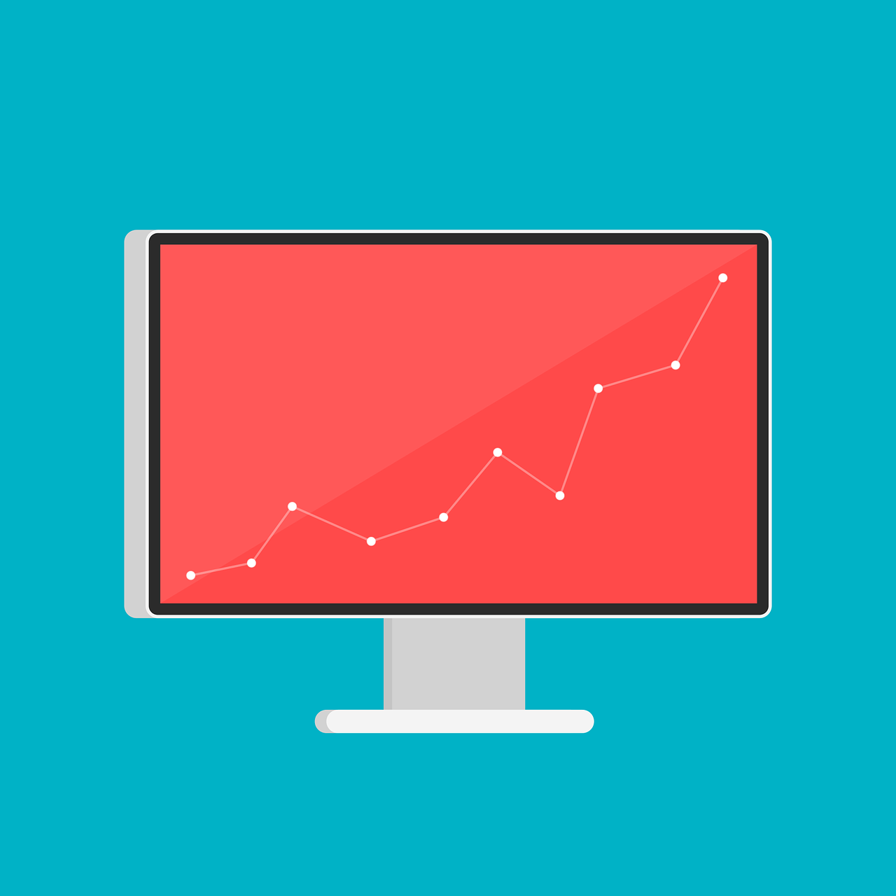 a computer monitor with a line graph on the screen, trending on behance, flat vector, simple red background, trend on behance illustration, big size