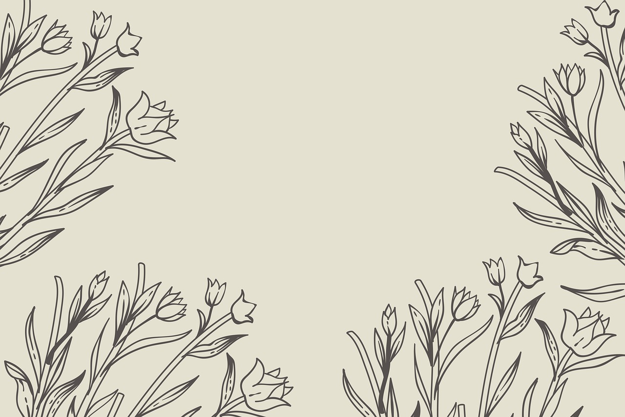 a black and white drawing of a tree, lineart, marigold background, website banner, beige background, lily flowers