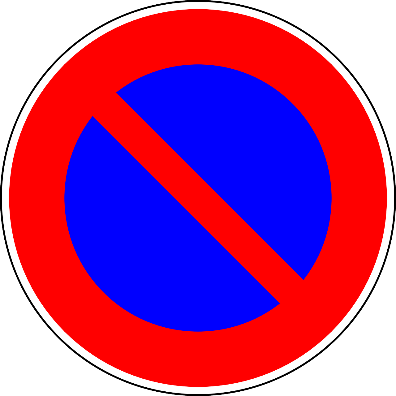 a red and blue no parking sign on a white background, by Juan Giménez, plasticien, no gradients, 14th century, circle, f32