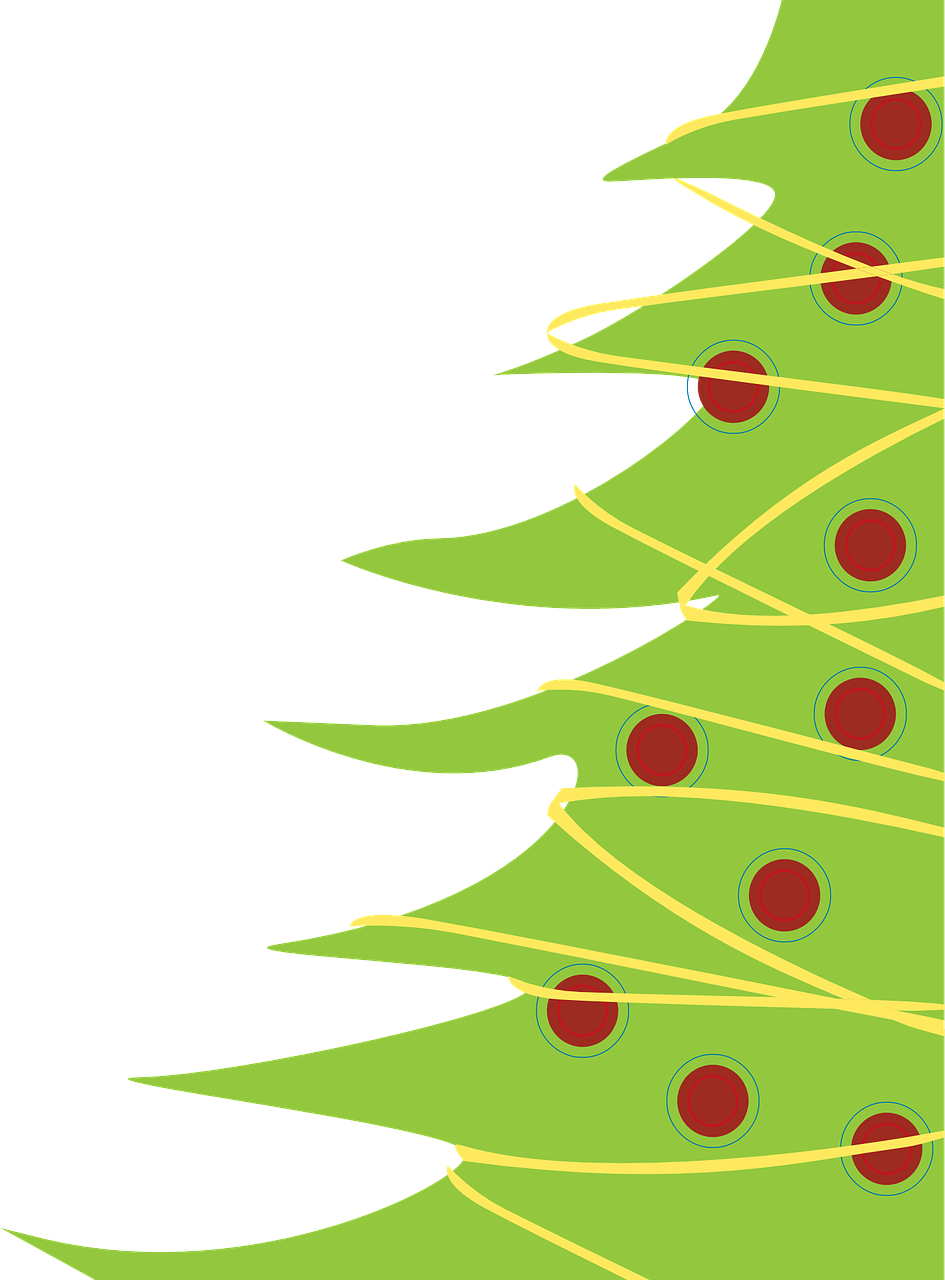 a christmas tree with red and green ornaments, an illustration of, sōsaku hanga, ( side ) profile, hyper detail illustration, spines, illustration!
