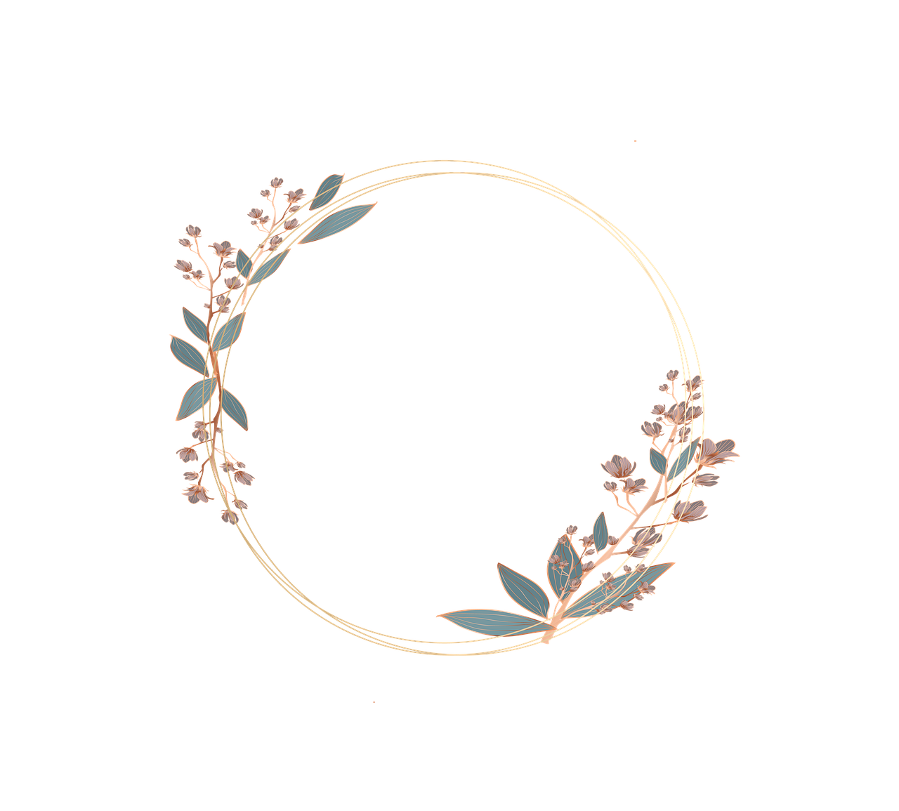 a wreath of leaves and flowers on a black background, a digital rendering, art deco, material brass & copper gold, fine simple delicate structure, circles, listing image