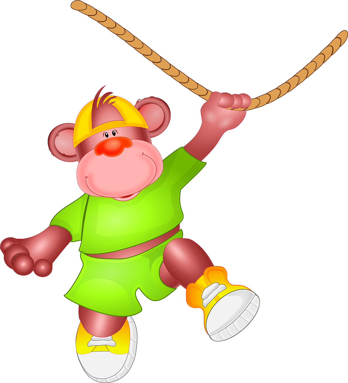 a cartoon monkey swinging on a rope, a digital rendering, mingei, asterix, children illustration, looks smart, climber