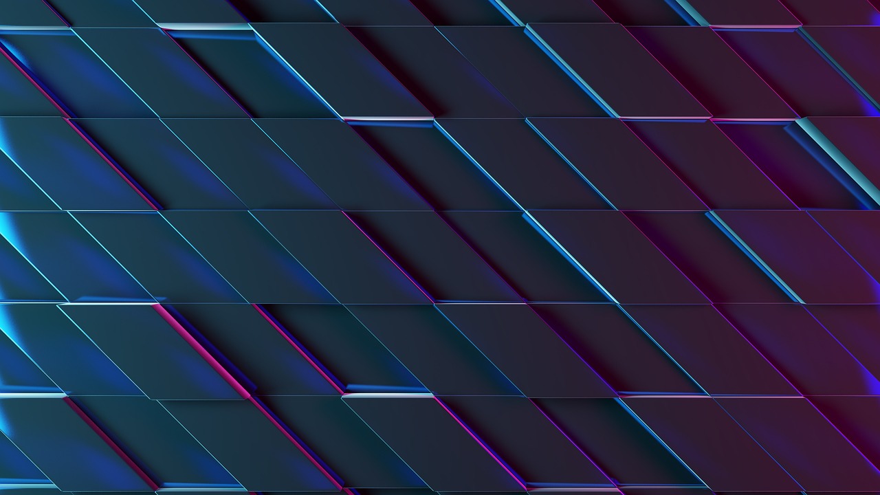a wall that has some lines on it, a computer rendering, by Aleksander Kotsis, shutterstock, geometric abstract art, dark synthwave, angular background elements, cool purple slate blue lighting, glossy surface