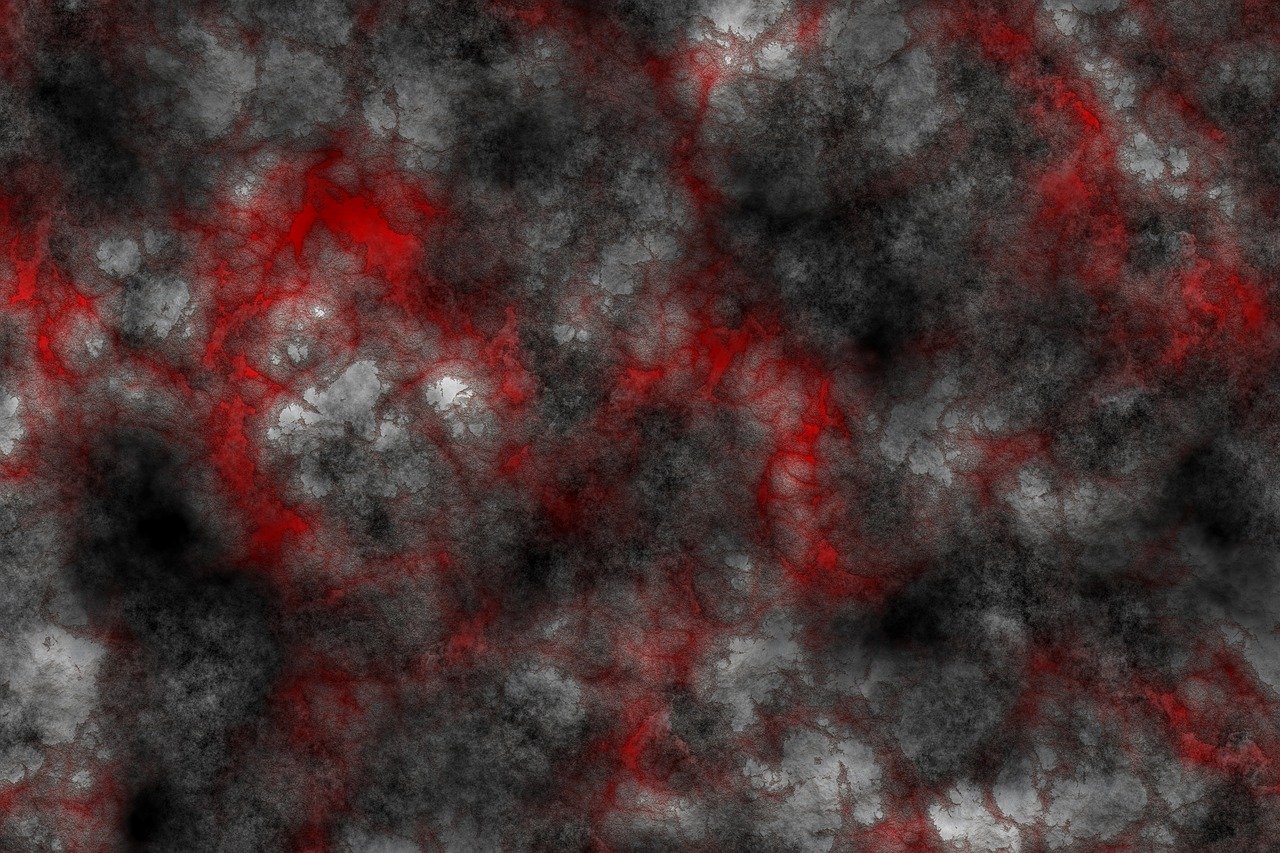 a close up of a red and black background, inspired by Anna Füssli, flickr, generative art, high resolution coal texture, seamless game texture, toxic clouds, black white and red colors