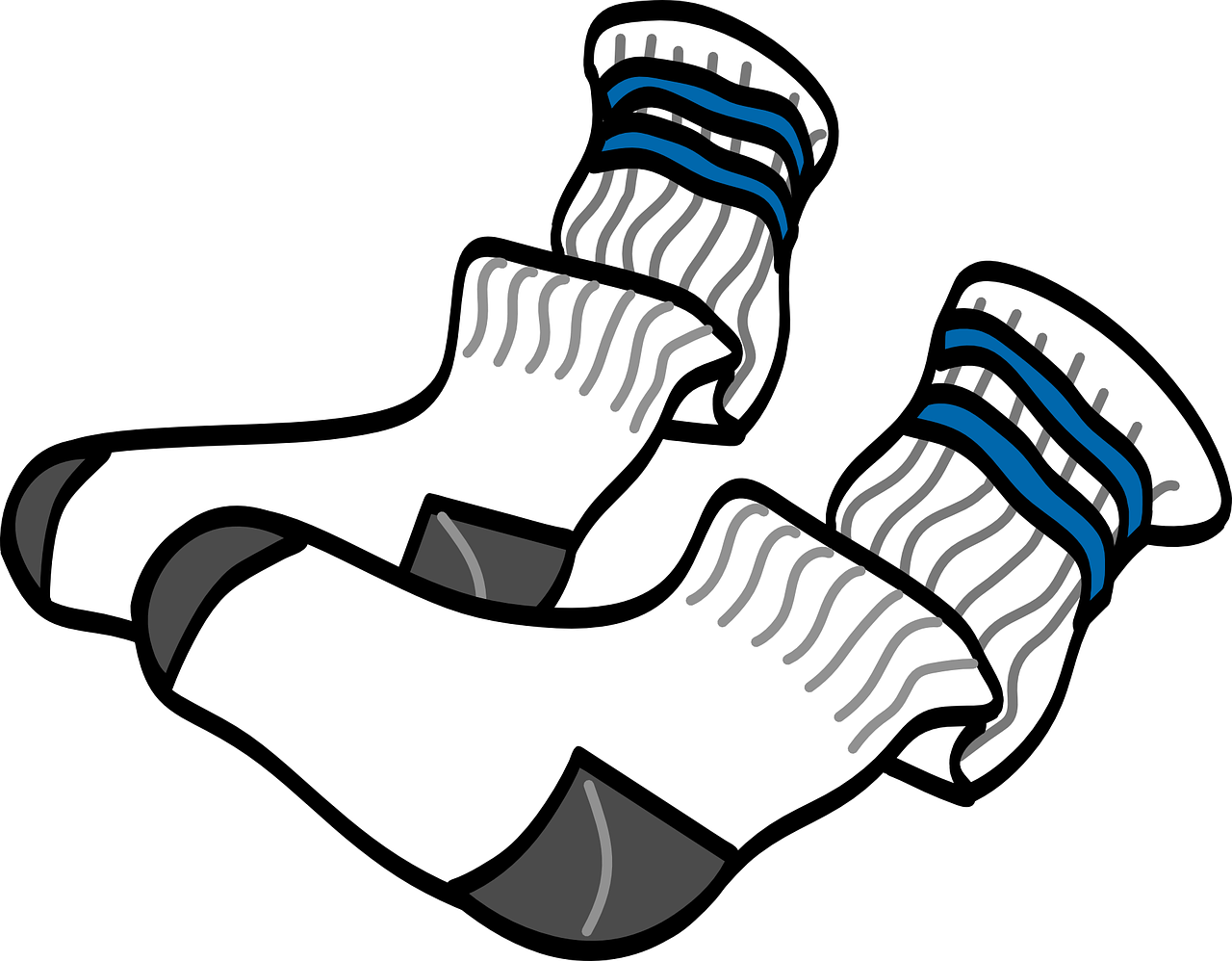 a pair of white socks with blue stripes, a digital rendering, inspired by Slava Raškaj, reddit, sots art, black and white vector art, clipart, some wrinkled, high quality screenshot