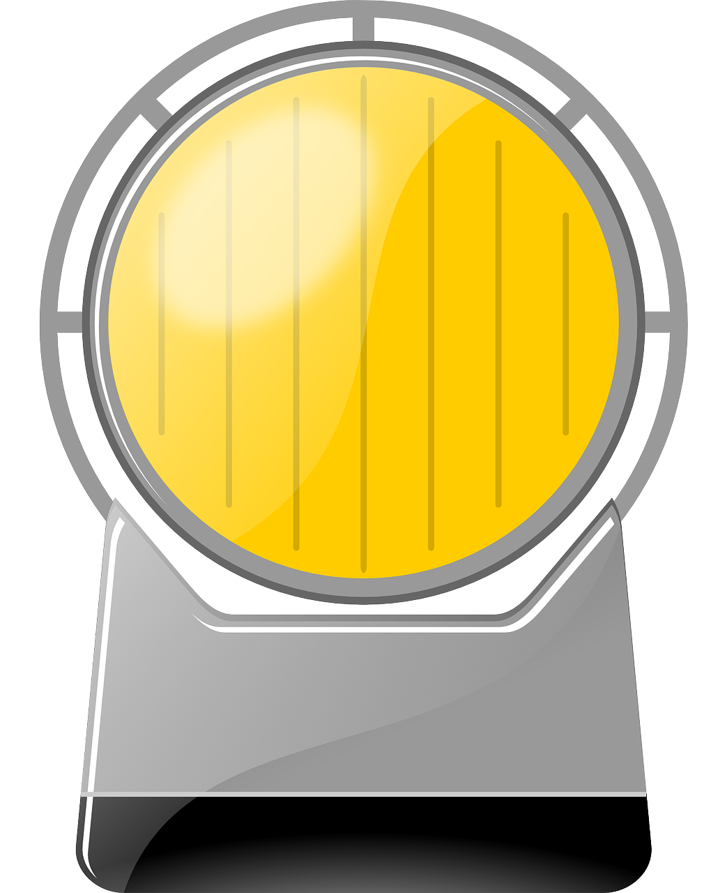 a yellow light sitting on top of a metal base, by Sengai, simple illustration, all enclosed in a circle, highly-detailed illustration, clear view
