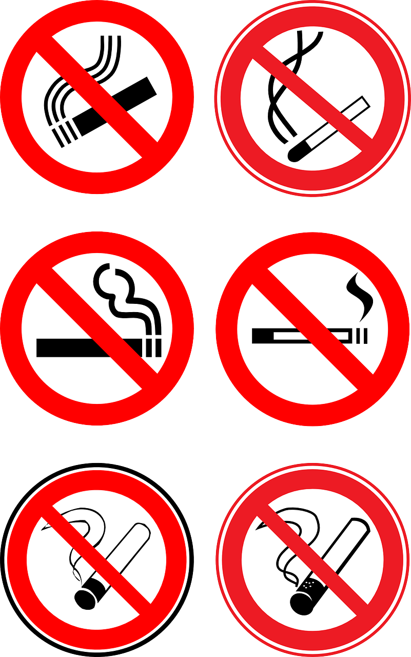 a number of no smoking signs on a white background, vector art, by Jan Zrzavý, shutterstock, fine art, sticker design vector art, circular, no filter, bad photo