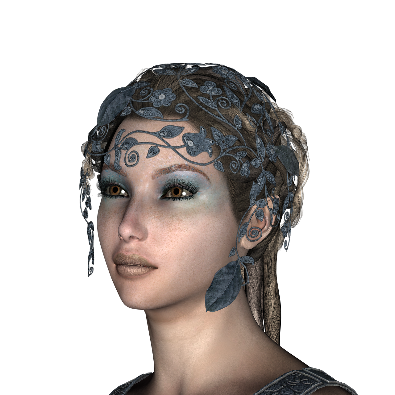 a close up of a person wearing a headdress, inspired by Li Mei-shu, zbrush central contest winner, renaissance, ingame image, old greek goddess, high quality fantasy stock photo