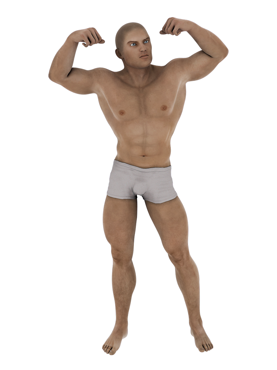 an image of a man flexing his muscles, a raytraced image, inspired by Ludovit Fulla, pretty face with arms and legs, natural tpose, with arms up, white loincloth