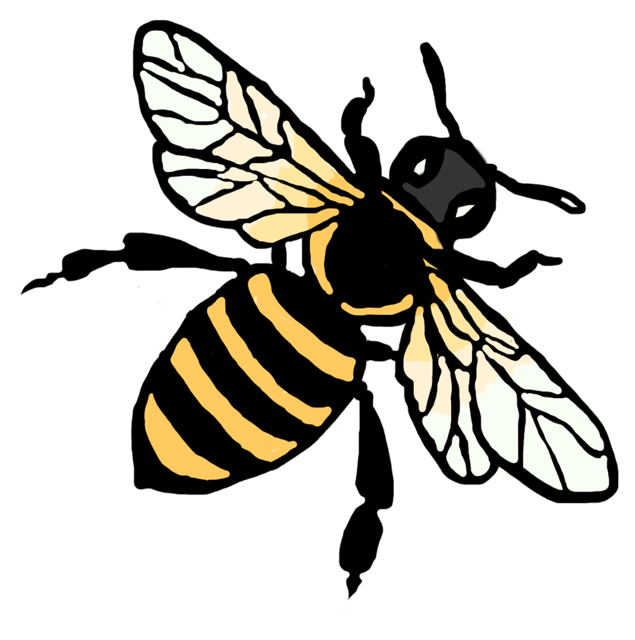 a yellow and black bee on a black background, drawn in microsoft paint, high school mascot, sydney hanson, thumbnail