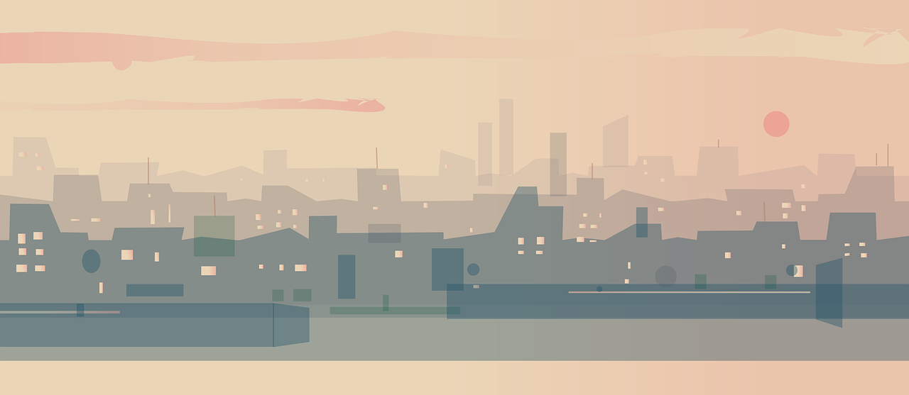 a city filled with lots of tall buildings, vector art, inspired by Emiliano Ponzi, digital art, [[empty warehouse]] background, in a sunset haze, wide establishing shot, sewer background