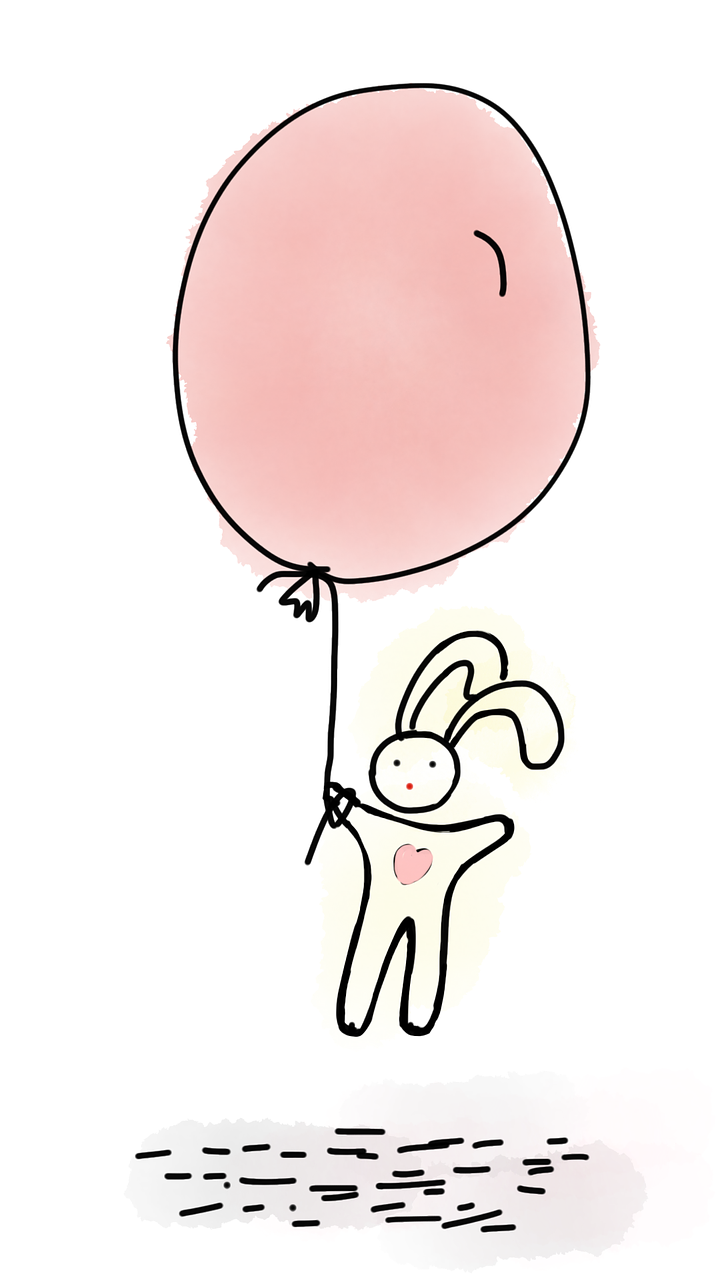 a drawing of a person holding a balloon, by Yuko Tatsushima, flickr, figuration libre, cute anthropomorphic bunny, wikihow illustration, pink, high - key