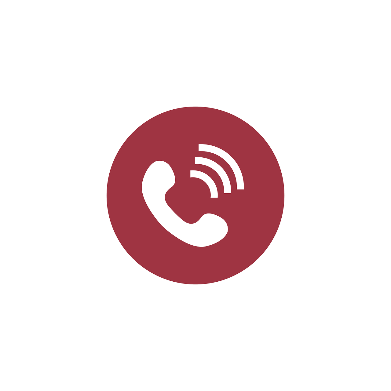 a phone sitting on top of a red circle, maroon and white, minimalist logo vector art, ear, white background and fill