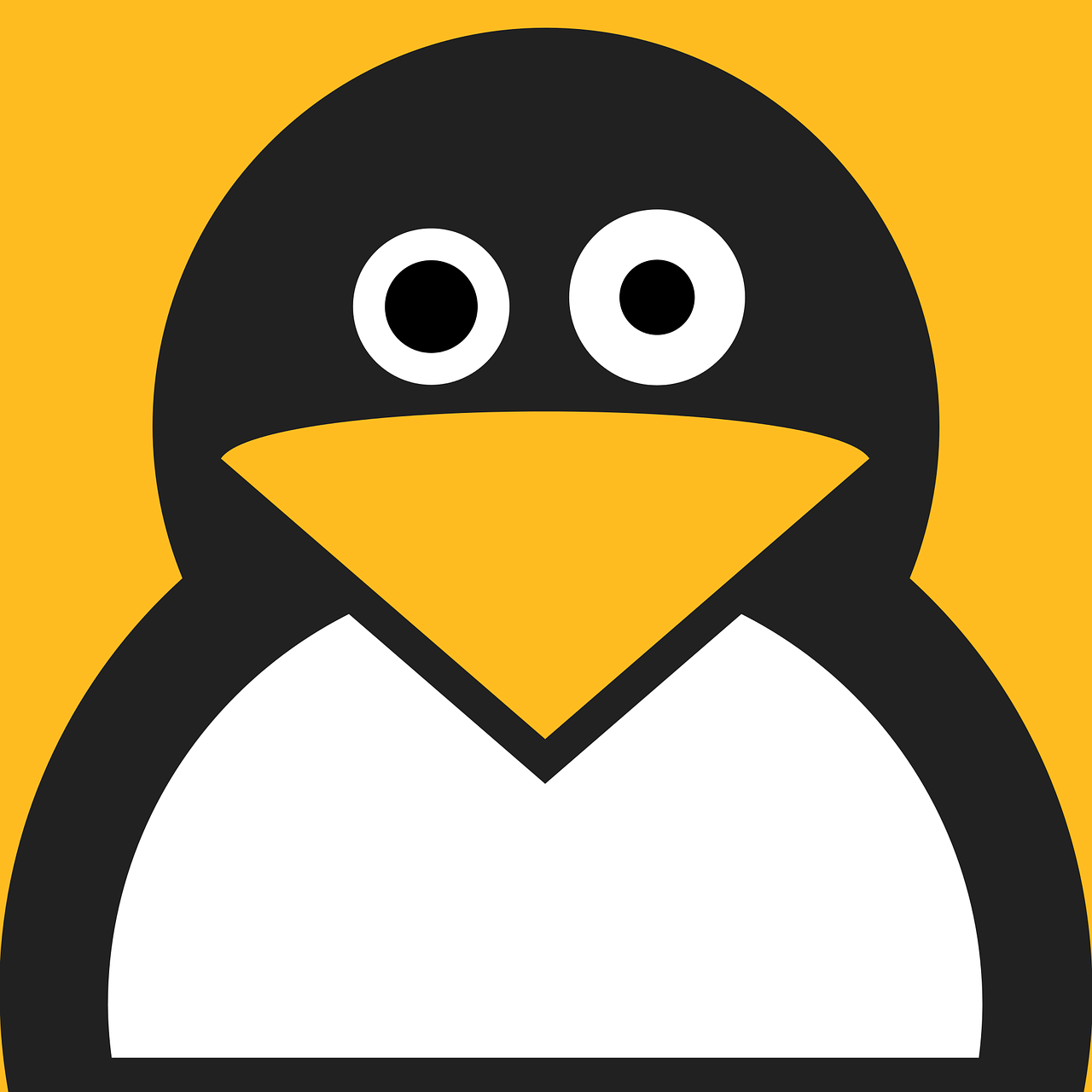 a close up of a penguin's face on a yellow background, inspired by Jan Kupecký, pixabay, mingei, app icon, black and white vector art, arduino, isolated on white background