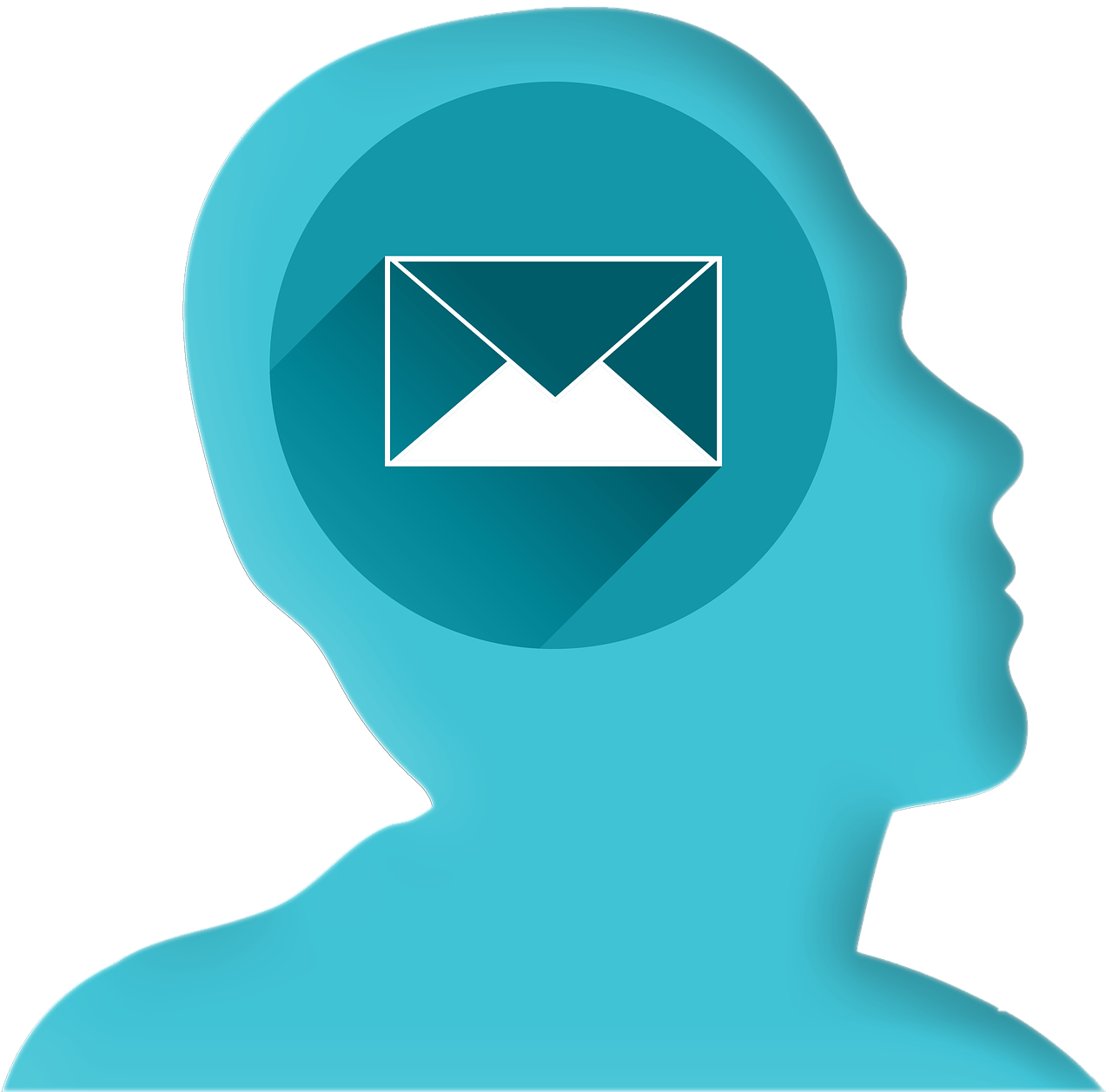 a man's head with a mail icon on it, a digital rendering, by Matt Stewart, pixabay contest winner, postminimalism, brain, do you want to know, half humanoid, stock photo