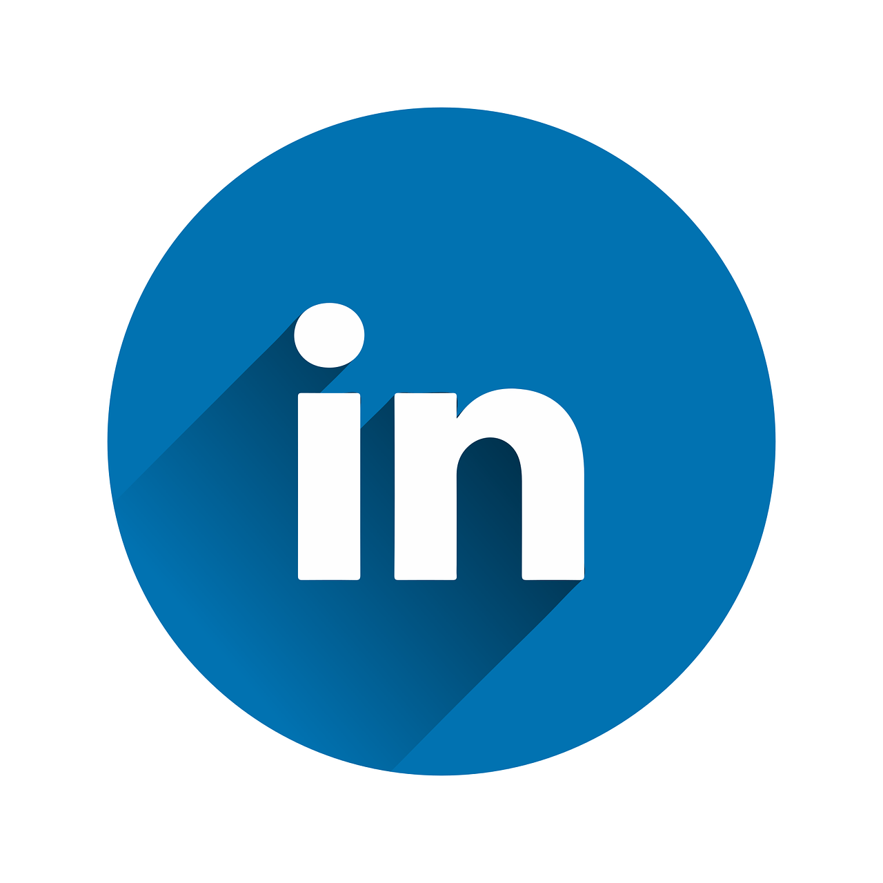 a blue linked button with a long shadow, shutterstock, linkedin, white background and fill, p. j. n, circle