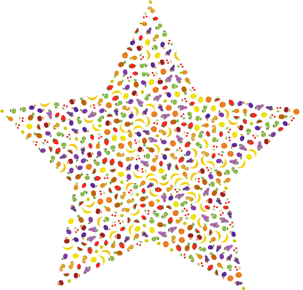 a multicolored star on a black background, a mosaic, inspired by Yayou Kusama, pointillism, candy decorations, clipart, nut, cornucopia