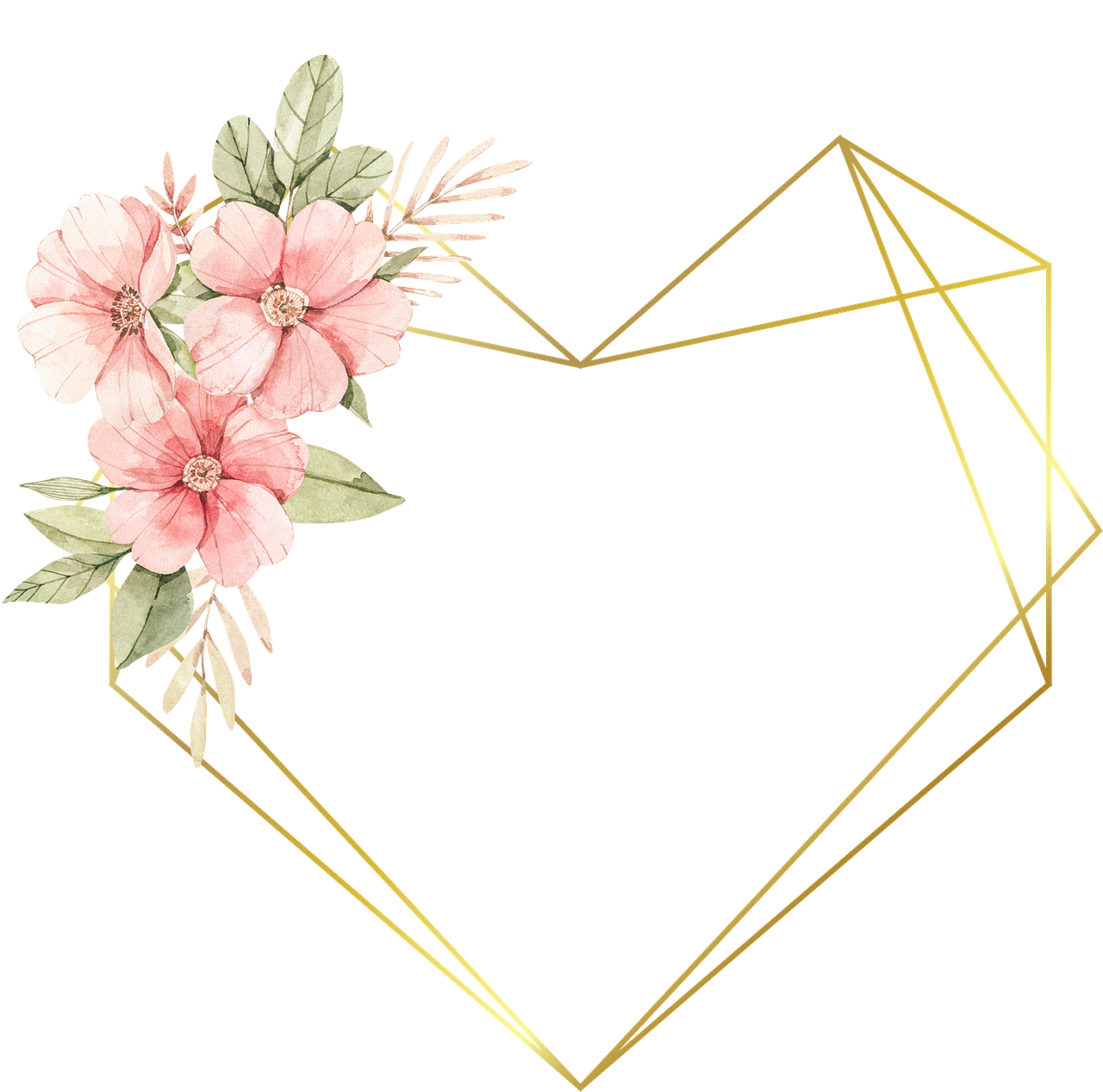 a gold frame with pink flowers on a black background, a computer rendering, inspired by Katsushika Ōi, pixabay, rose gold heart, geometric but organic, flowers!!!!, uwu