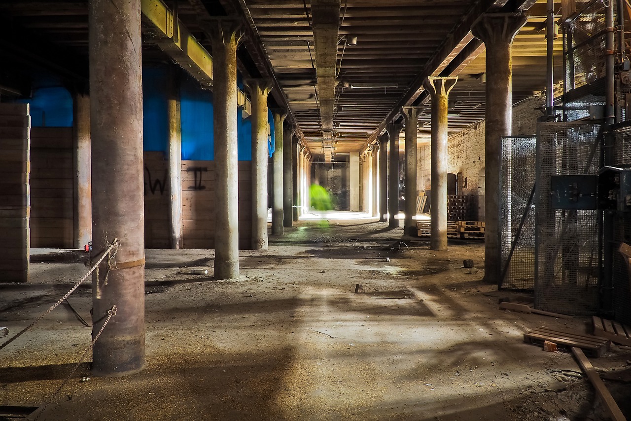 the inside of a building that is under construction, by Richard Carline, flickr, renaissance, abandoned warehouse, colonnade, post processed denoised, the backrooms are empty