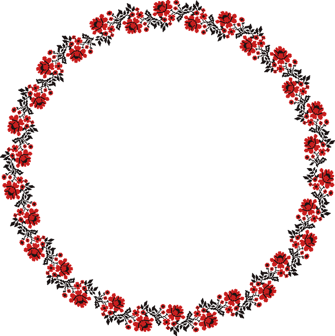 a circle of red flowers on a black background, a digital rendering, adinkra symbols, elmo, sprite 2 d, flower frame