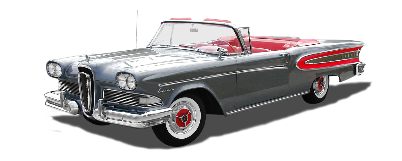 a classic car is shown on a black background, a digital rendering, by John Armleder, pixabay, soft color dodge, convertible, t 1 0 0, catalog photo