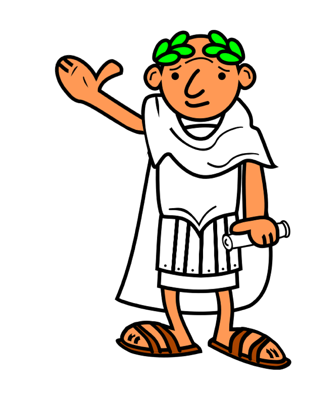 a cartoon of a man holding a tennis racquet, inspired by Pogus Caesar, figuration libre, wearing a toga and sandals, with index finger, boys, roman city