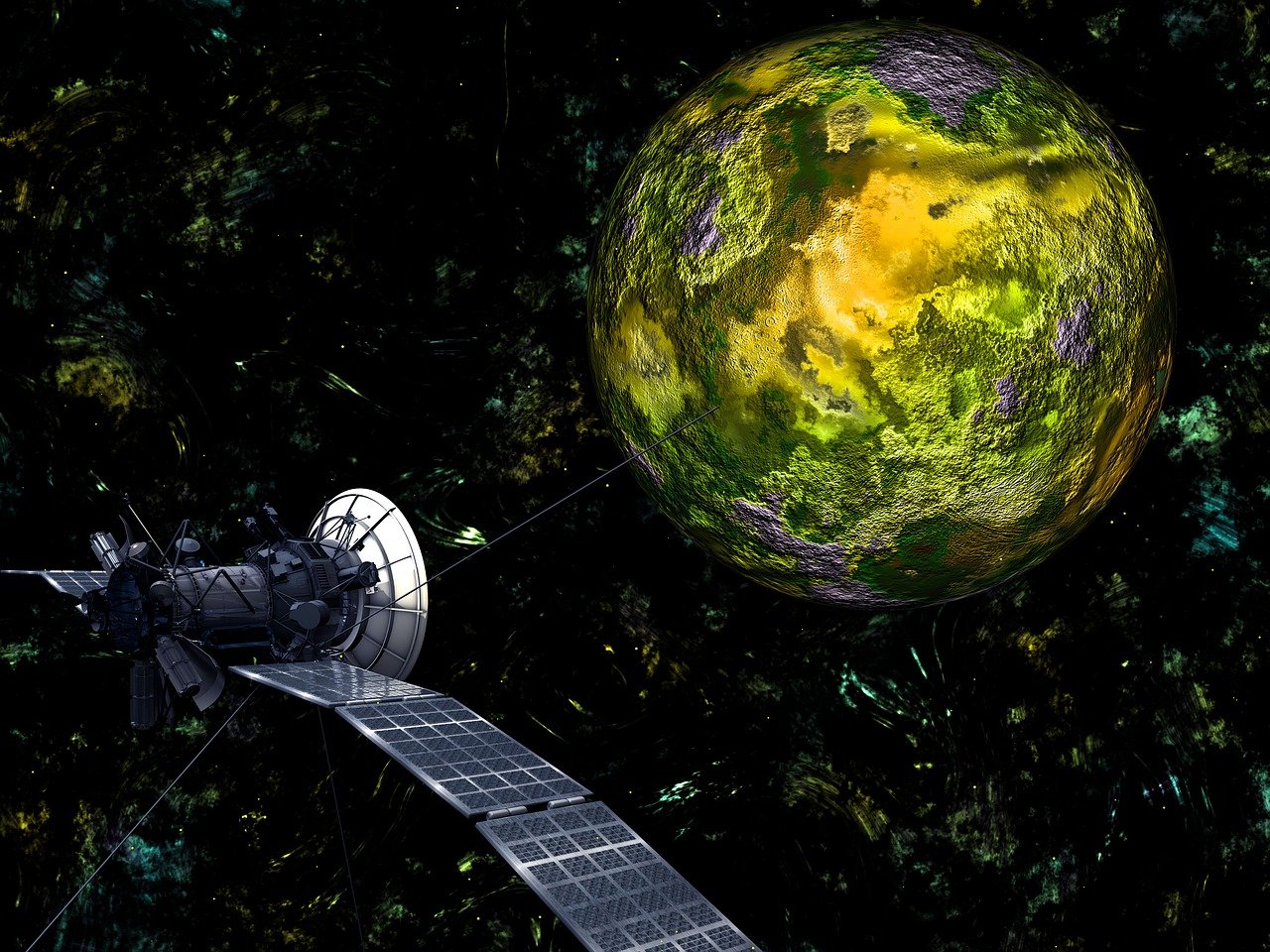 an artist's rendering of a space station with a planet in the background, a digital rendering, space art, apocalypse with vegetation, in style of nanospace, bottom angle, solar powered