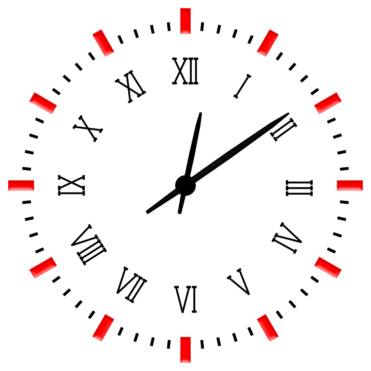 a black and red clock with roman numerals, a digital rendering, digital art, 2 d autocad, watch photo, blank, red on black