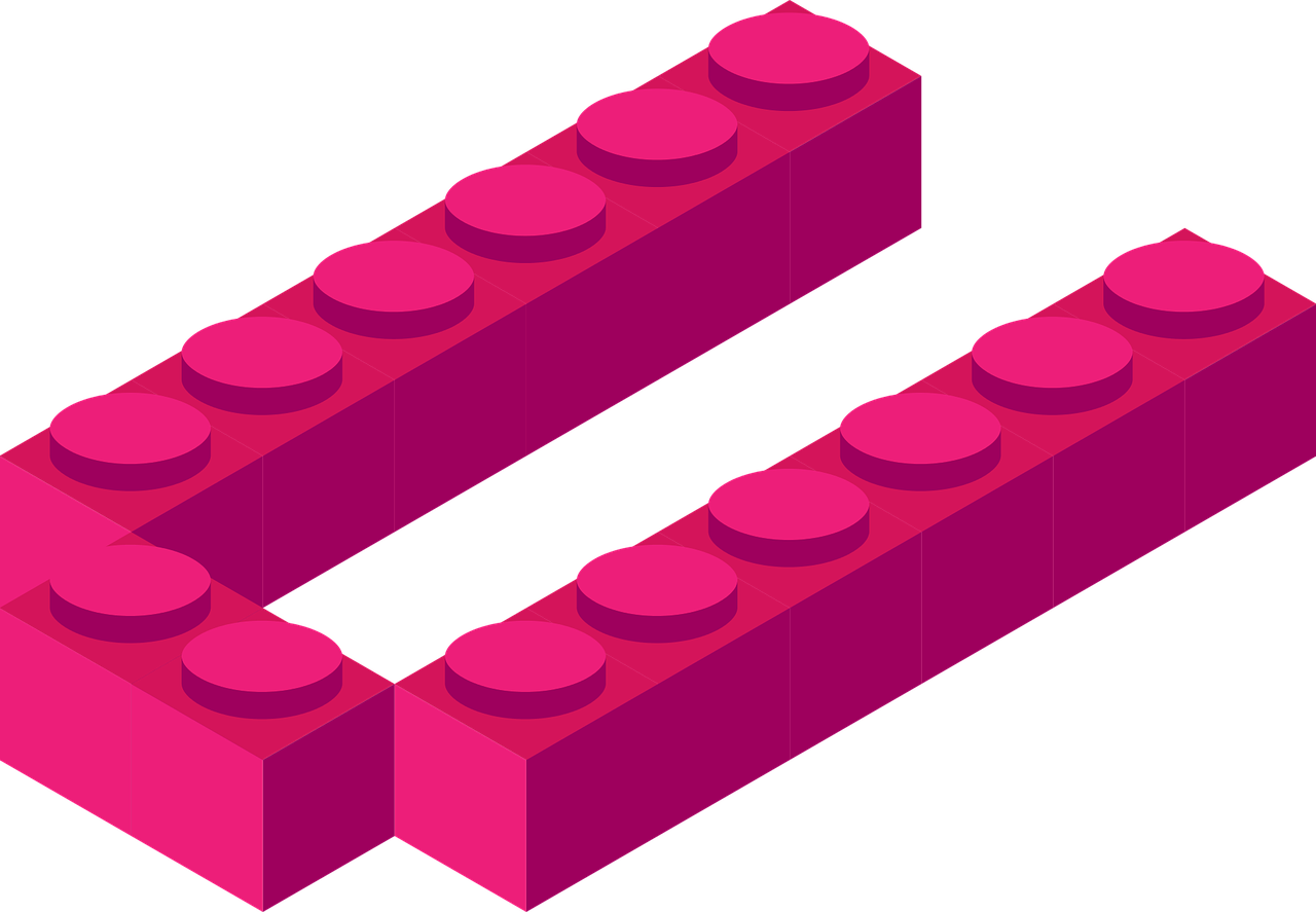 a pair of pink lego blocks sitting next to each other, a digital rendering, constructivism, isometric game asset, lined up horizontally, gif, ello