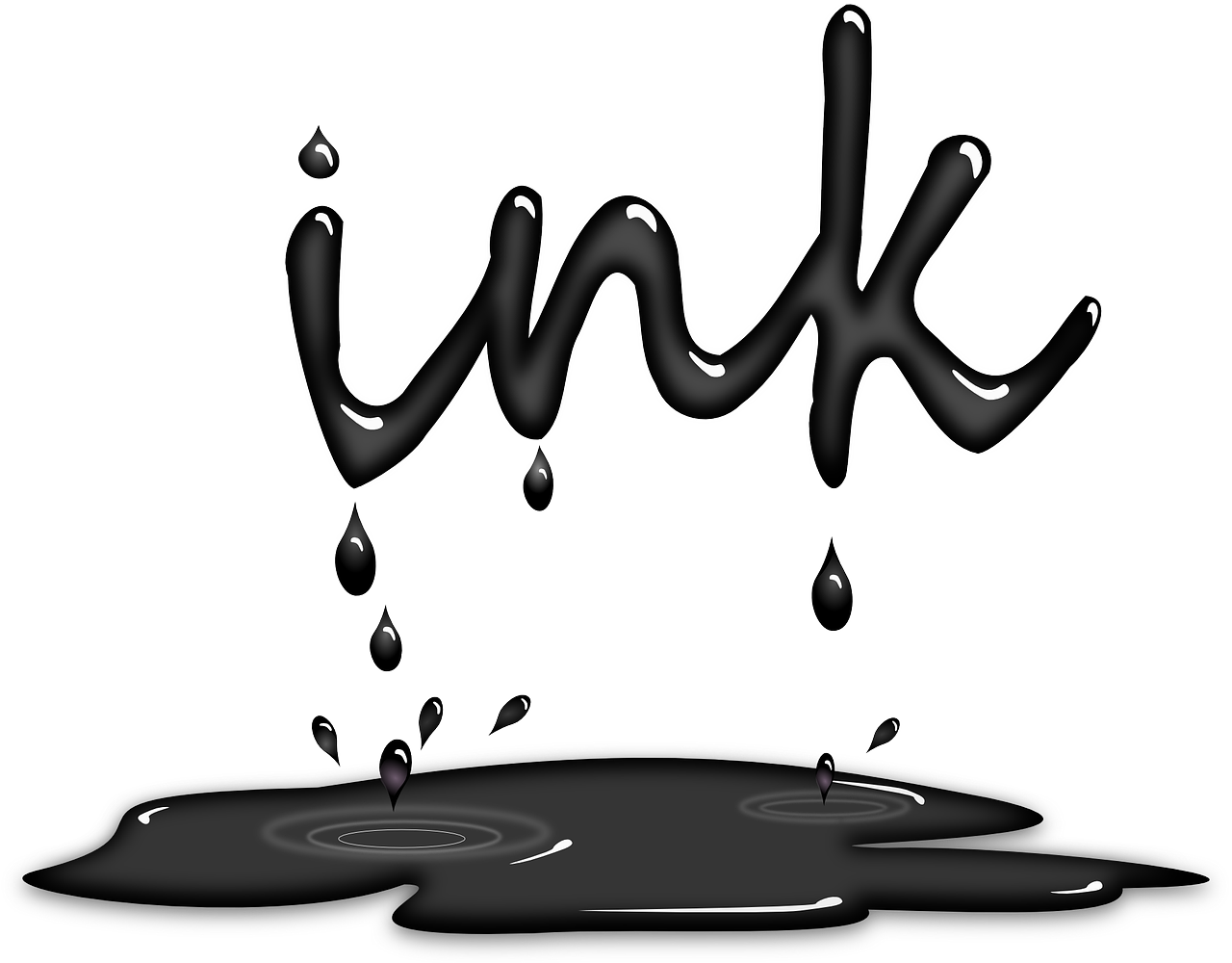 a puddle of liquid with the word ink coming out of it, an ink drawing, pixabay, black backround. inkscape, 435456k film, tattoo ink, imvu