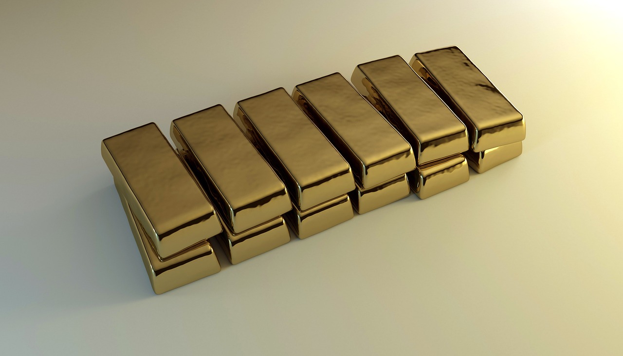 a group of gold bars stacked on top of each other, a digital rendering, by Aleksander Kotsis, minimalism, made in bronze, metallic polished surfaces, monaco, oz
