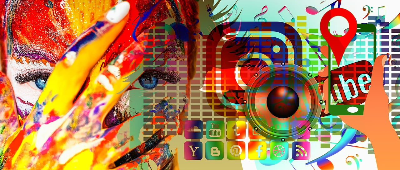 a close up of a person with a camera, inspired by Derek Gores, trending on pixabay, digital art, plays music, eyes are colorful spirals, real trending on instagram image, icon