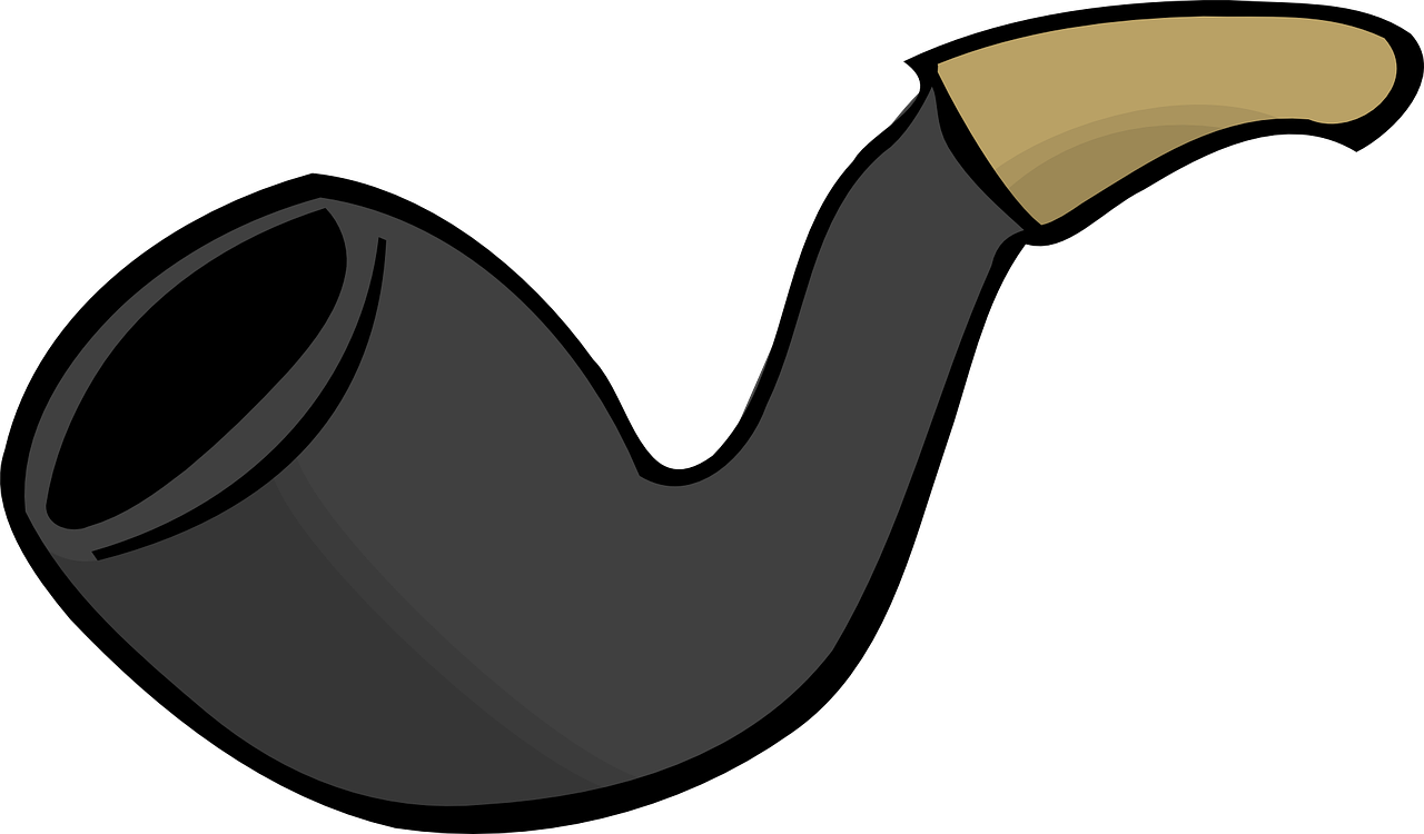 a pipe with a wooden handle on a black background, a cartoon, inspired by Masamitsu Ōta, pixabay, cornucopia, flat grey color, (smoke), klein bottle
