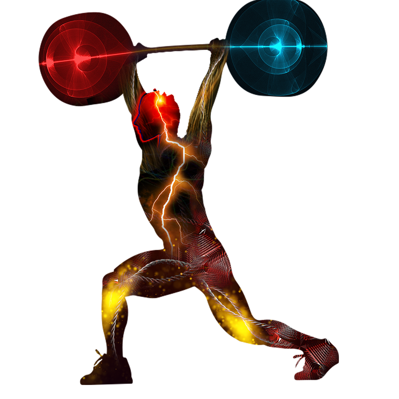 a man that is holding a frisbee in his hand, a digital rendering, digital art, she is attracting lightnings, carrying two barbells, fractal veins. cyborg, like ironman