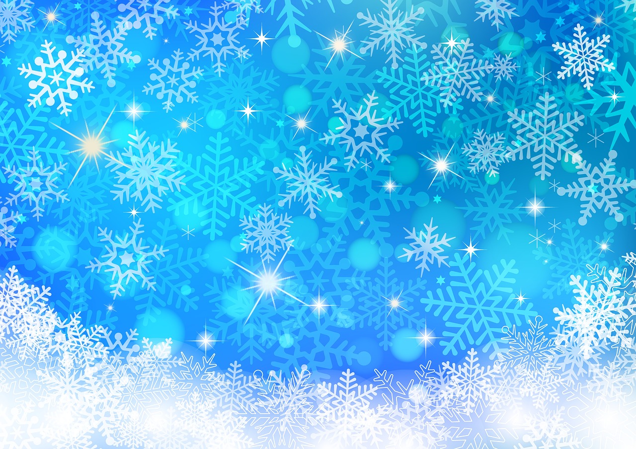 a blue and white christmas background with snowflakes, background of stars and galaxies, vivid!!, cerulean blue, snowflakes