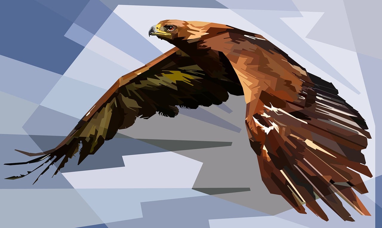 a bird that is flying in the sky, vector art, digital art, painting of wild hunt in the sky, low polygons illustration, buff painting, digital art animal photo