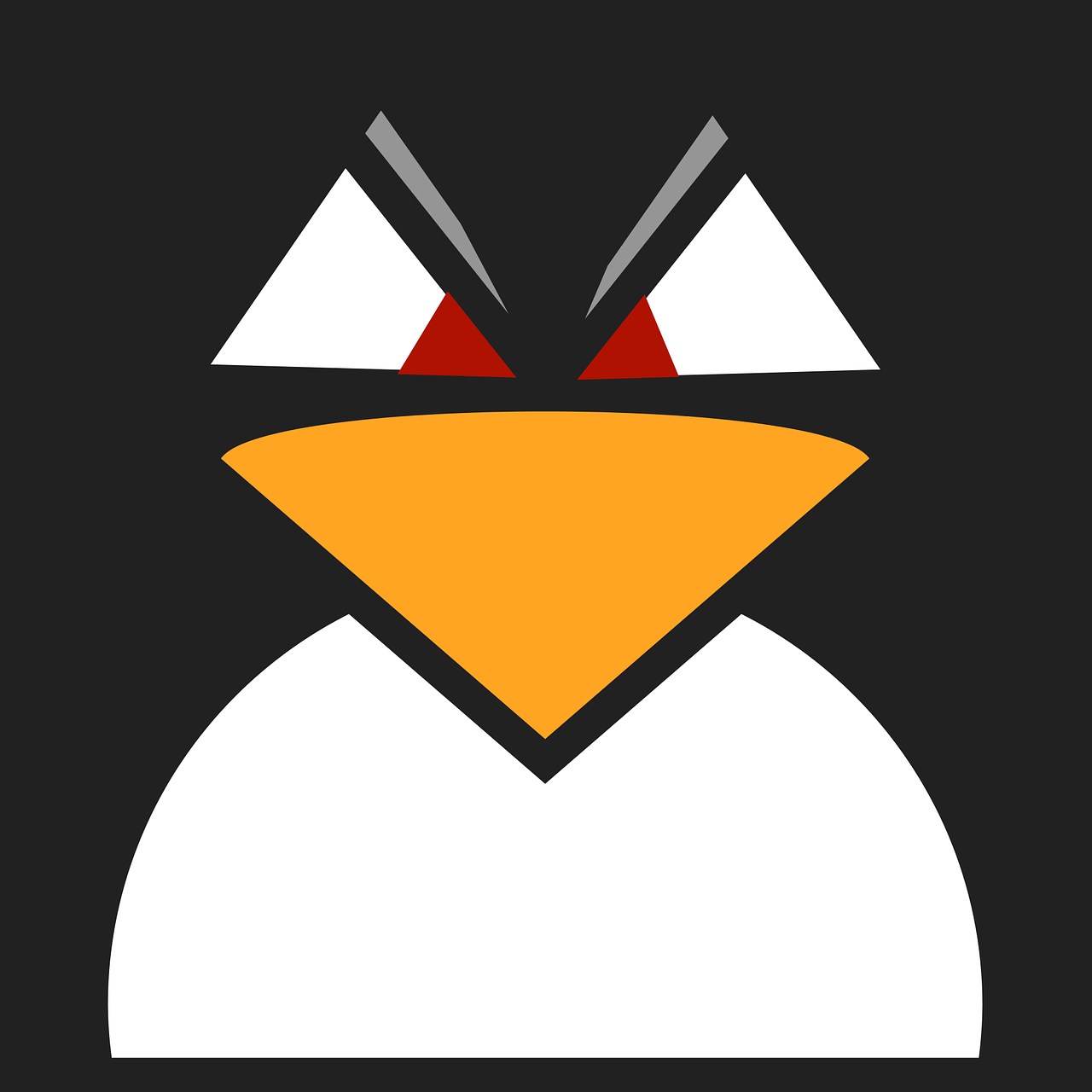 a close up of a penguin's face on a black background, vector art, suprematism, illustration of an angry rooster, syndrome from the incredibles, flat triangle - shaped head, android eyes
