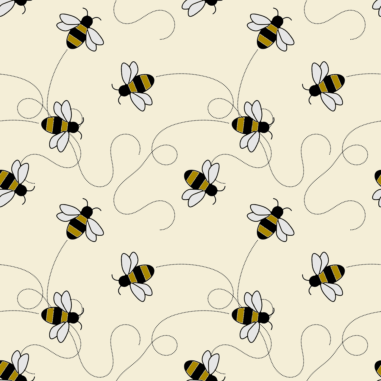 a group of bees flying through the air, an illustration of, by Lisa Milroy, shutterstock, seamless pattern, cream, simple illustration, swirling