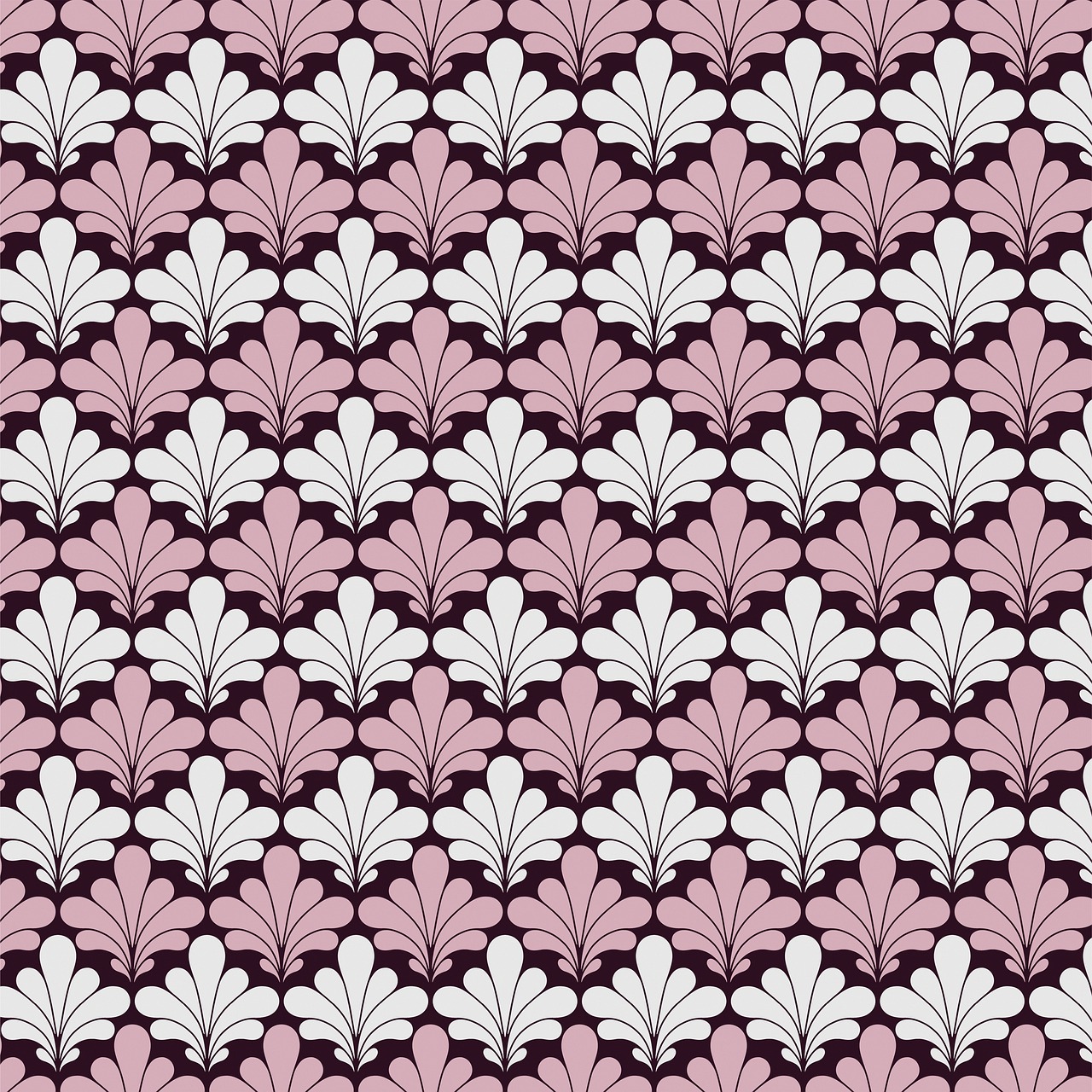 a pattern of white and pink flowers on a purple background, art nouveau, bargello pattern, style of masami kurumada, plume made of geometry, 3 colour
