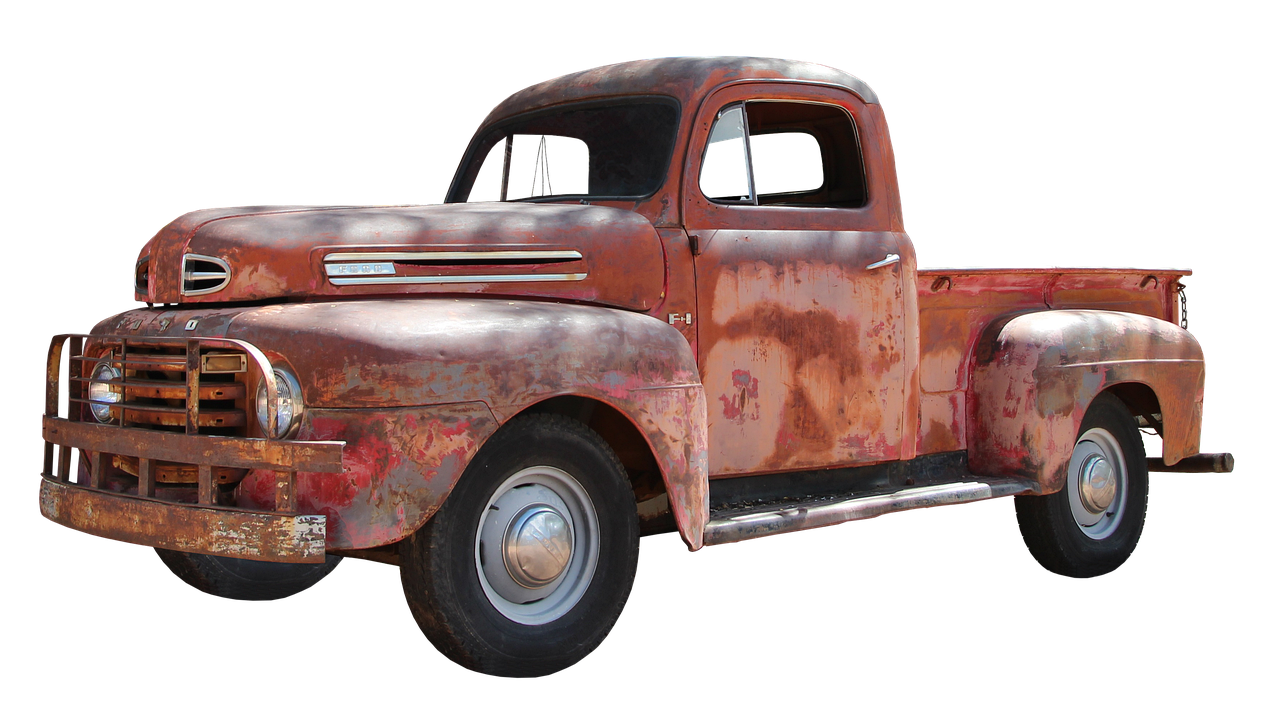 an old rusted truck on a black background, by Arnie Swekel, photorealism, brushed rose gold car paint, ford, photoshop, cleaned up